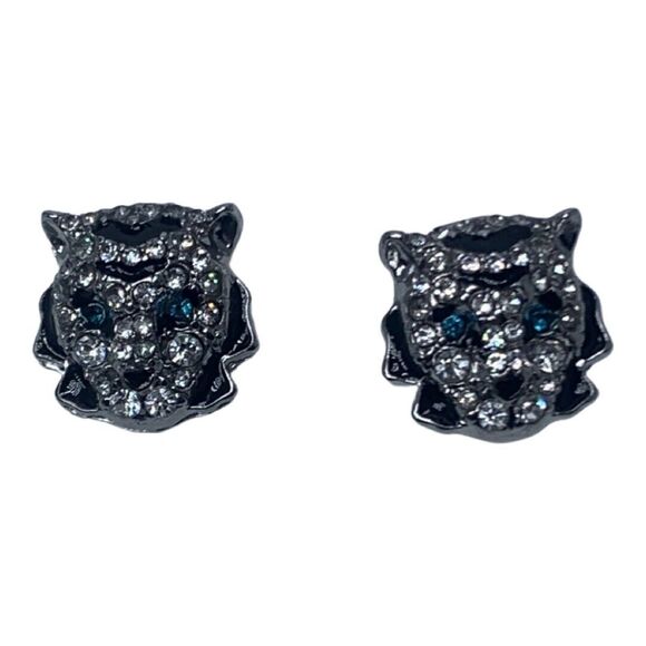 Betsey Johnson Snow Leopard Head Crystal Stud Earrings .5" Magical Creature - Picture 7 of 16